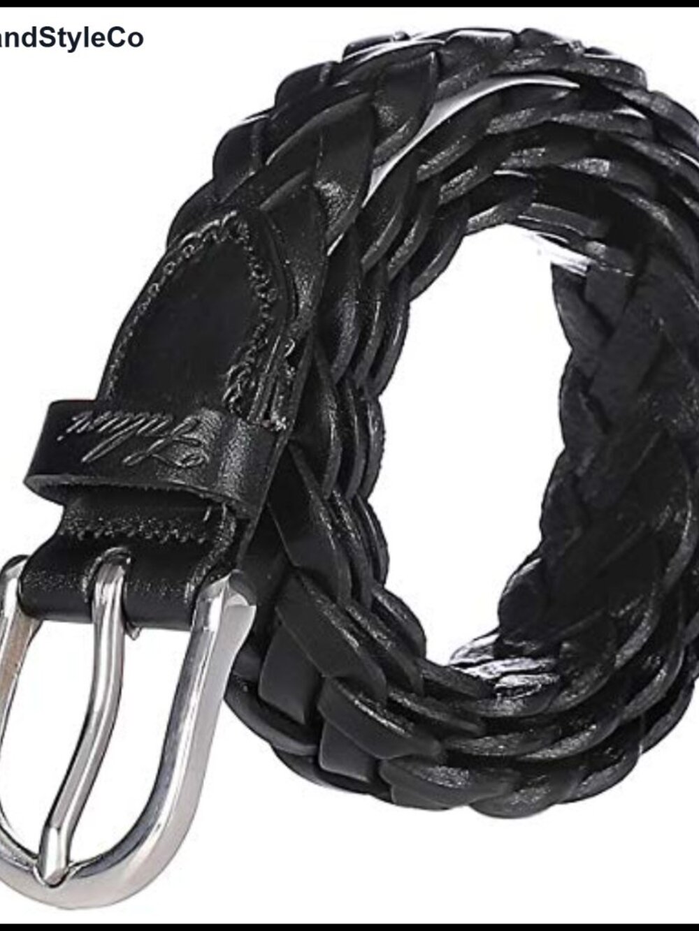 Falari Women's Genuine Leather Braided Belt Stainless Steel Buckle